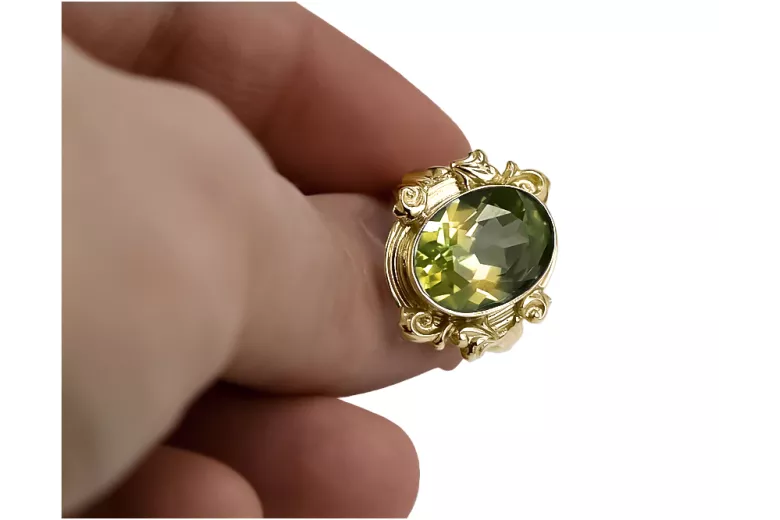 Estilo vintage Anillo Peridoto amarillo Oro amarillo de 14 quilates vrc100y